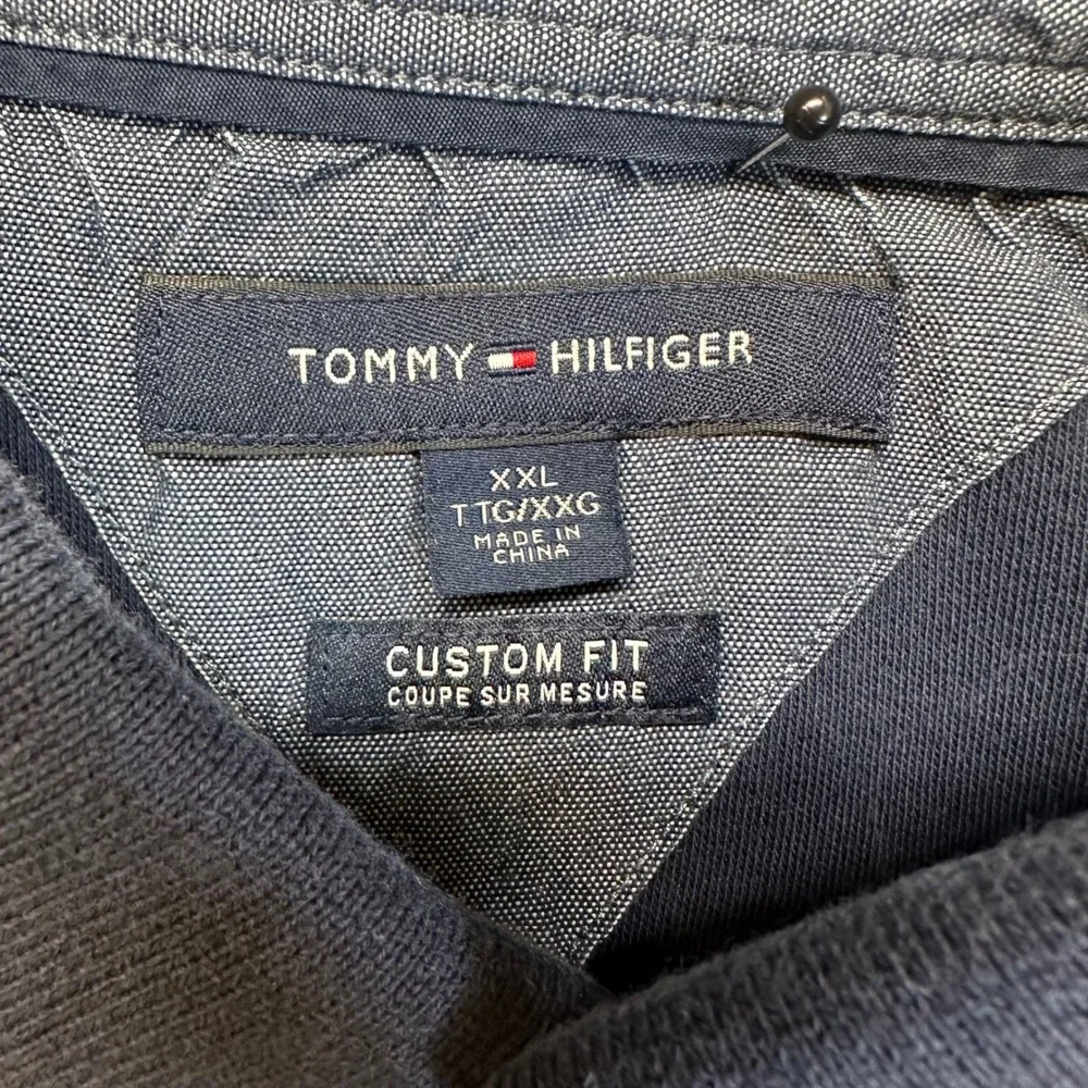 Tommy Hilfiger Polo Shirt Mens XXL‎ Navy Blue Excellent Custom Fit Tipped Trim